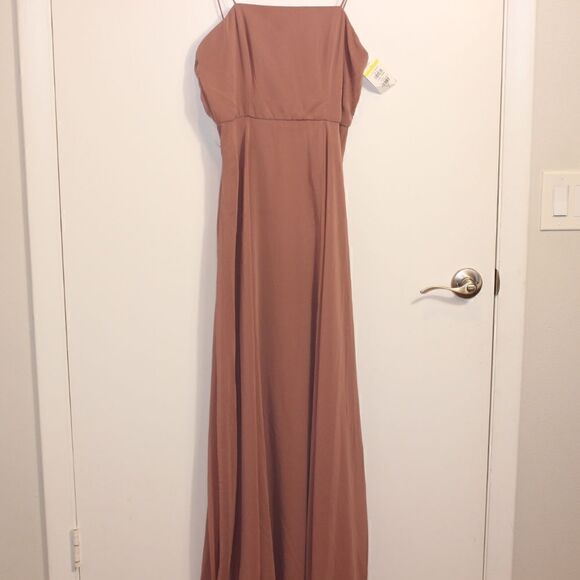 NEW Lovely Elliott Square Neck Chiffon Maxi Dress with Front Slit Women Size 6 - Picture 5 of 12